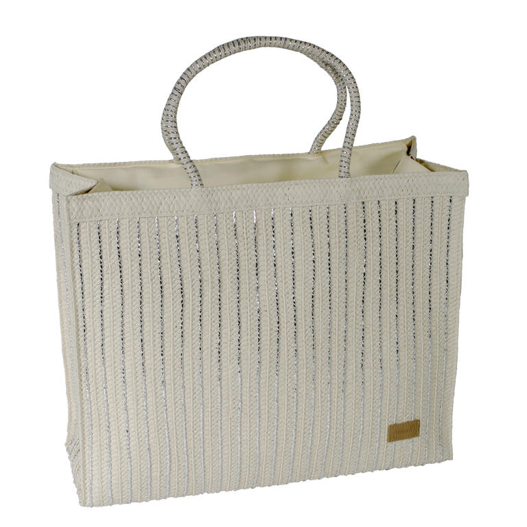 bolso recto hilo metalizado natural 43x16x37